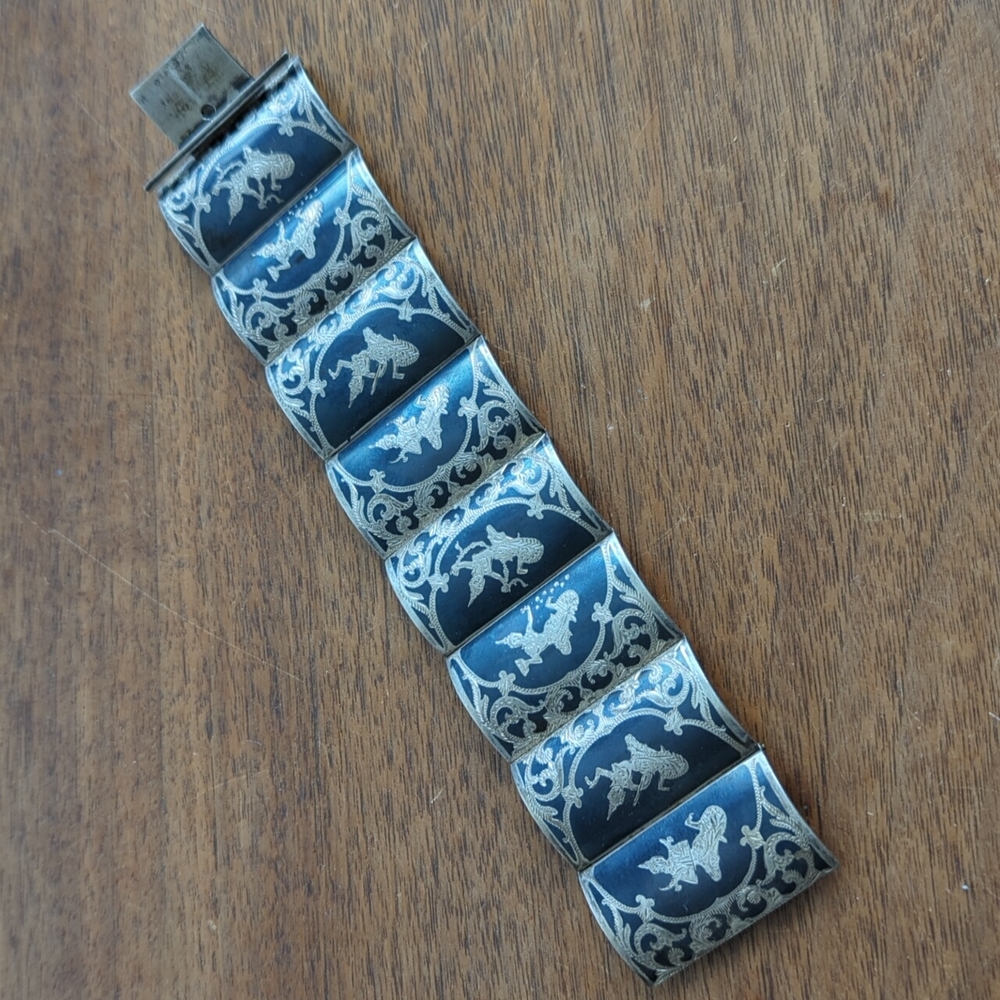 Vintage Sterling Silver Bracelet Siam Niello 1940s Beautiful